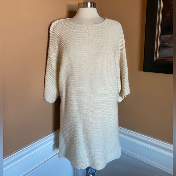 Sabo Remy Cream Ribbed Tunic Sweater Top Dress M - Picture 2 of 10